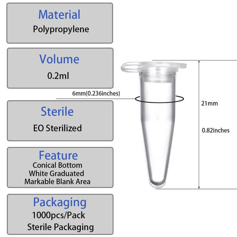 BKMAMLAB 0.2ml Microcentrifuge Tubes 1000 Pieces  EO Sterilized Plastic Small Vials with Caps for Sample Storage Without Leakage(1000) - Image 2